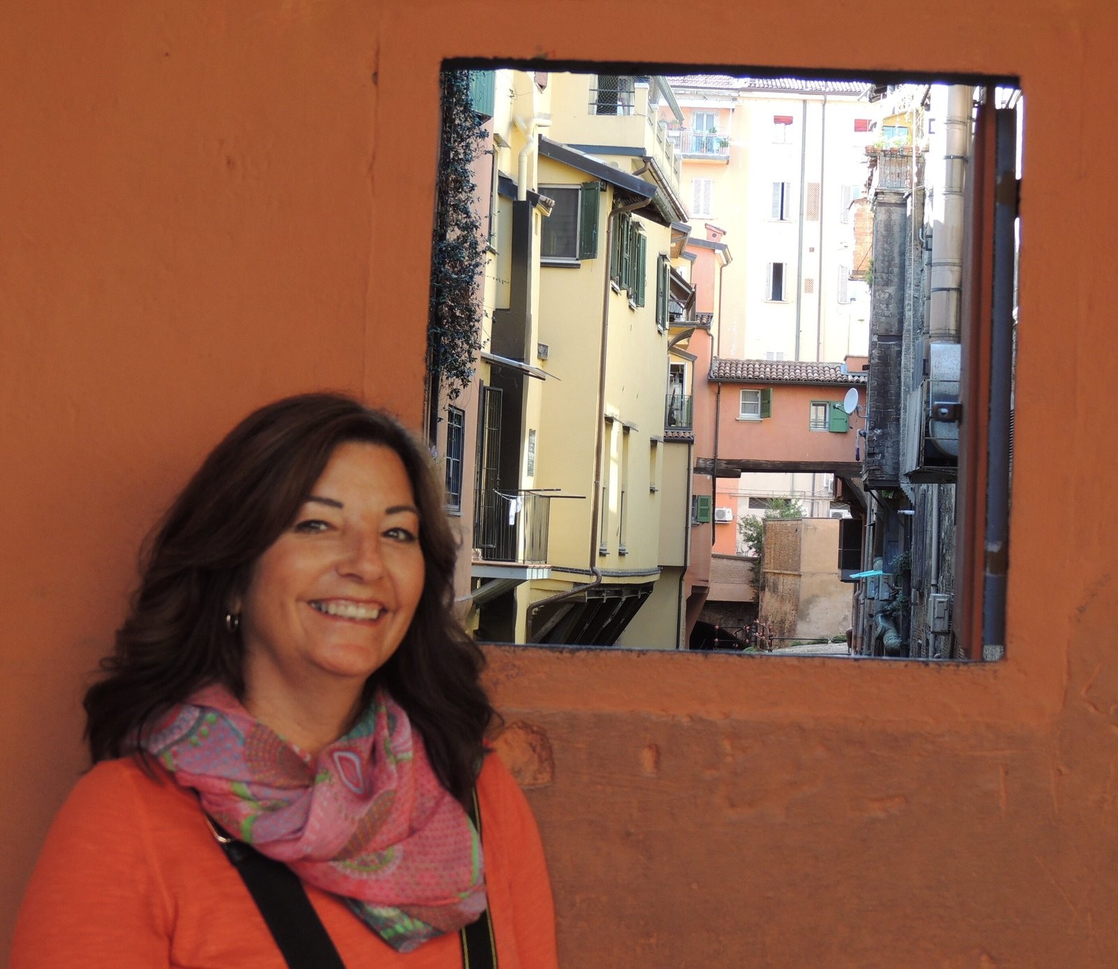 Ilene in Bologna wearing stylish, practical travel clothes