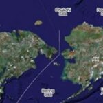 Map of the Bering Strait showing the proximity of Alaska and Russia