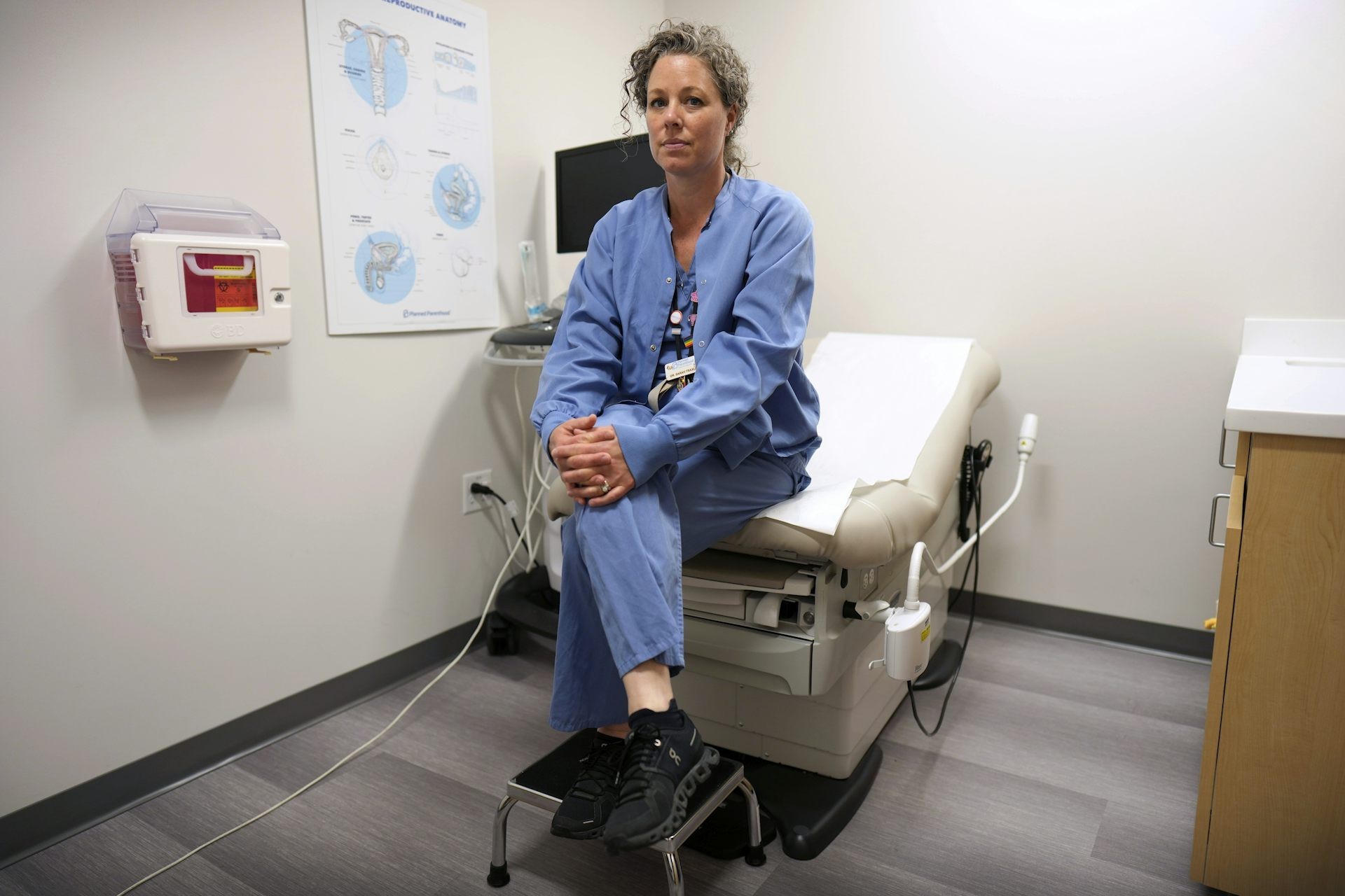 Sarah Traxler, Planned Parenthood North Central States’ chief medical officer, is seen in the ultrasound room at a Planned Parenthood clinic in Ames, Iowa, in July 2024.