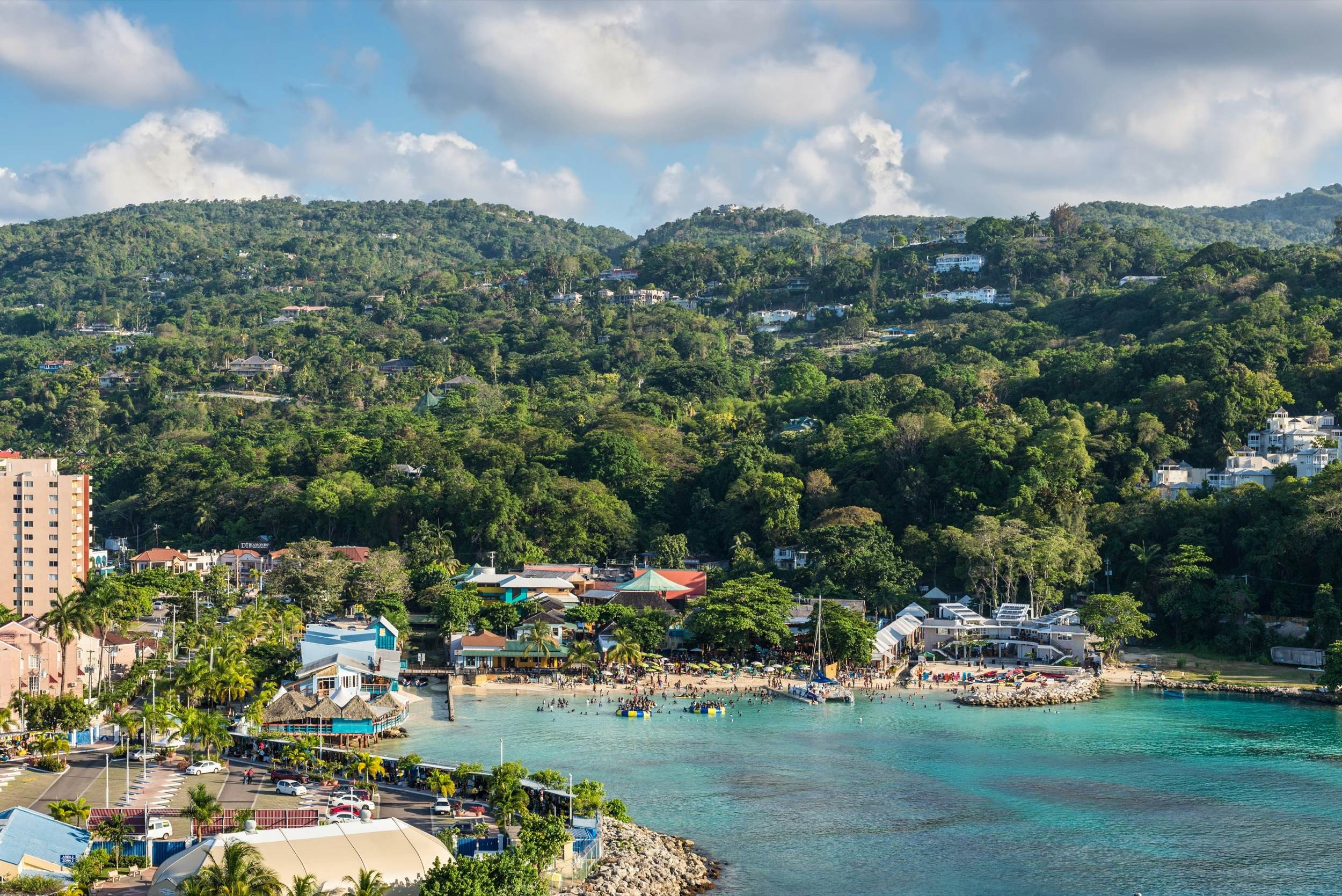 Beachfront view with hotels in the background