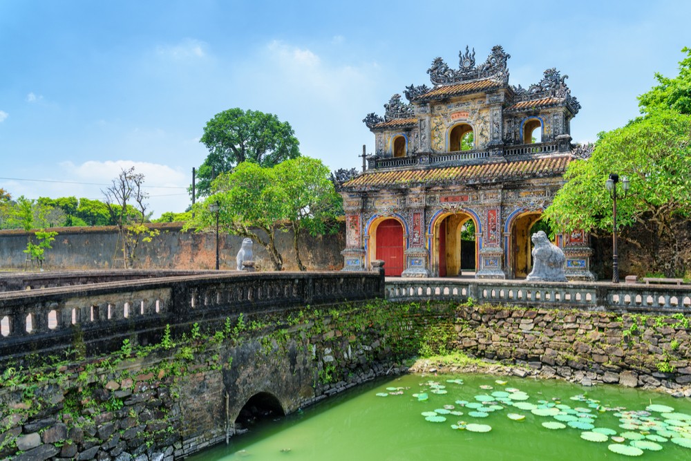 Wonderful view of the East Gate to the Citadel in Hue, Vietnam. Hue is a popular tourist destination in Asia.