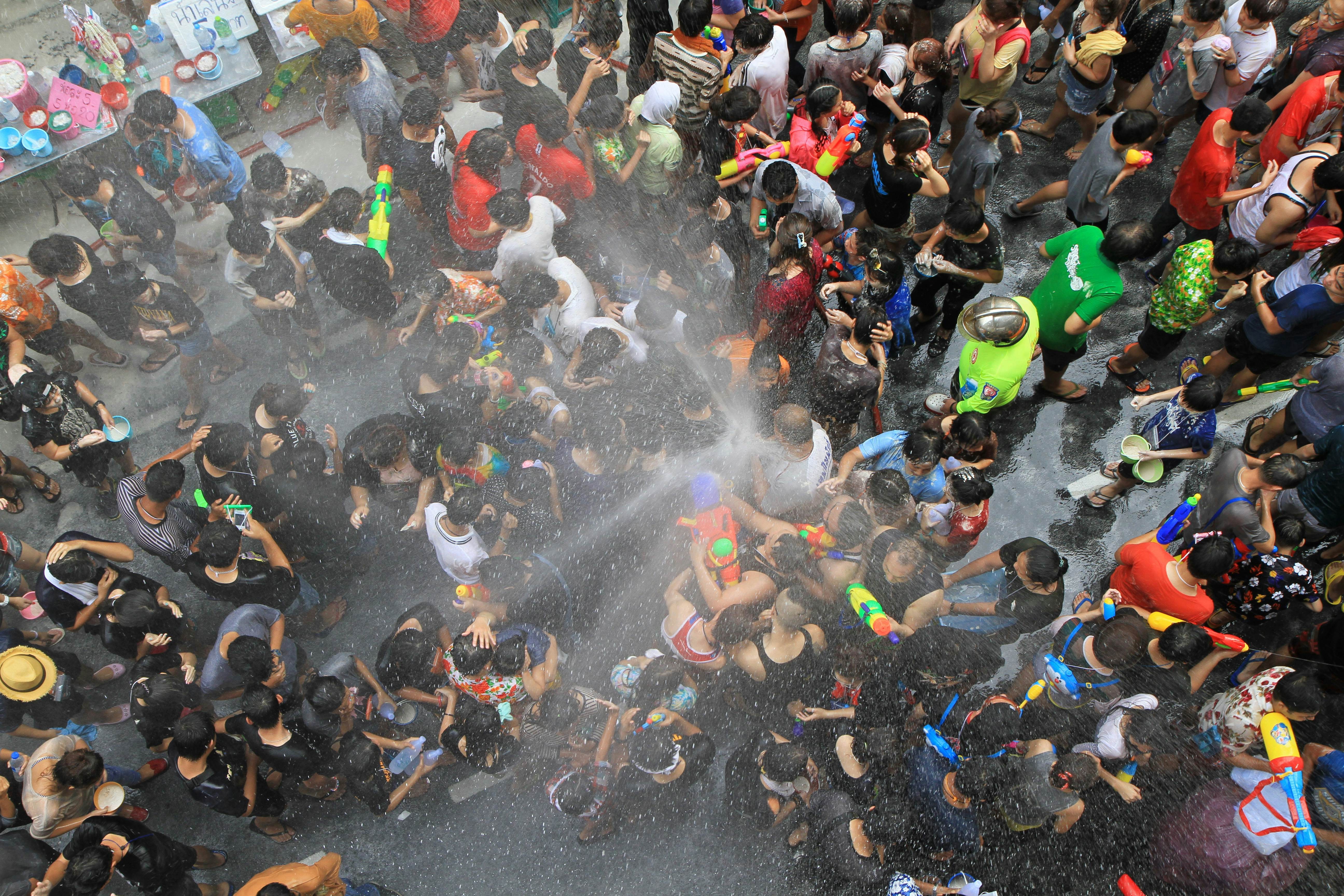 People cooling off at Songkran Bangkok street party