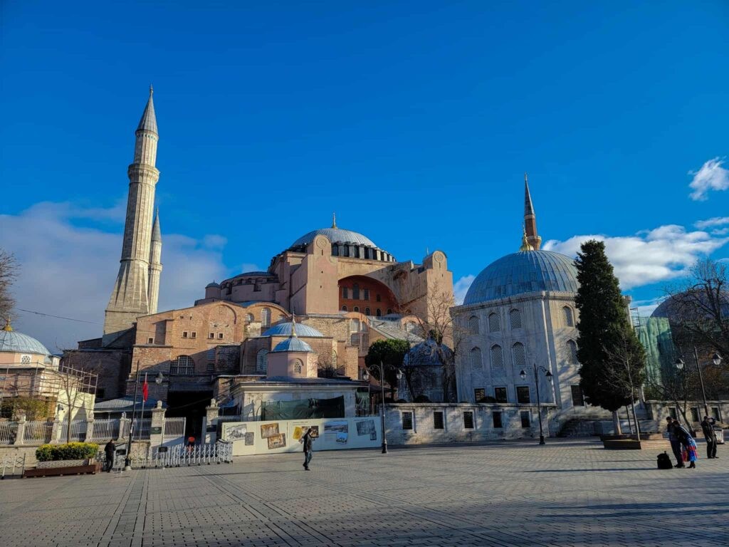 The stunning interior of the Hagia Sophia, showcasing its historical and architectural grandeur