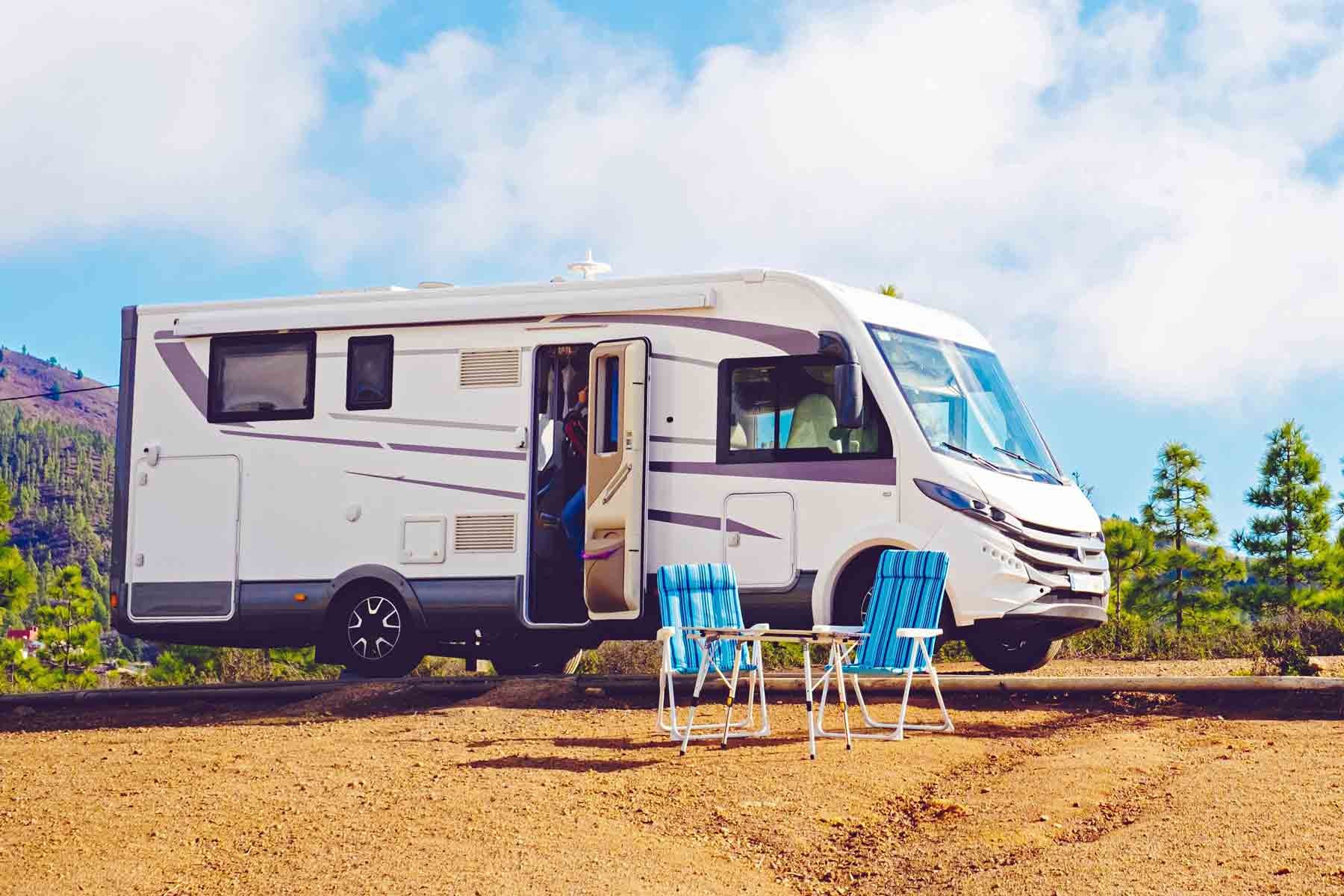 Travel Trailer Parked at Campsite
