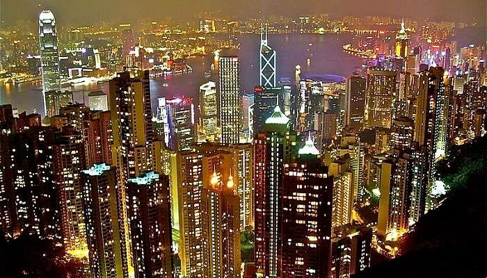 Hong Kong skyline featuring skyscrapers and the harbor