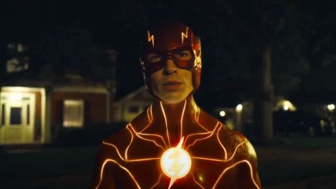Close-up of The Flash running, lightning effects visible