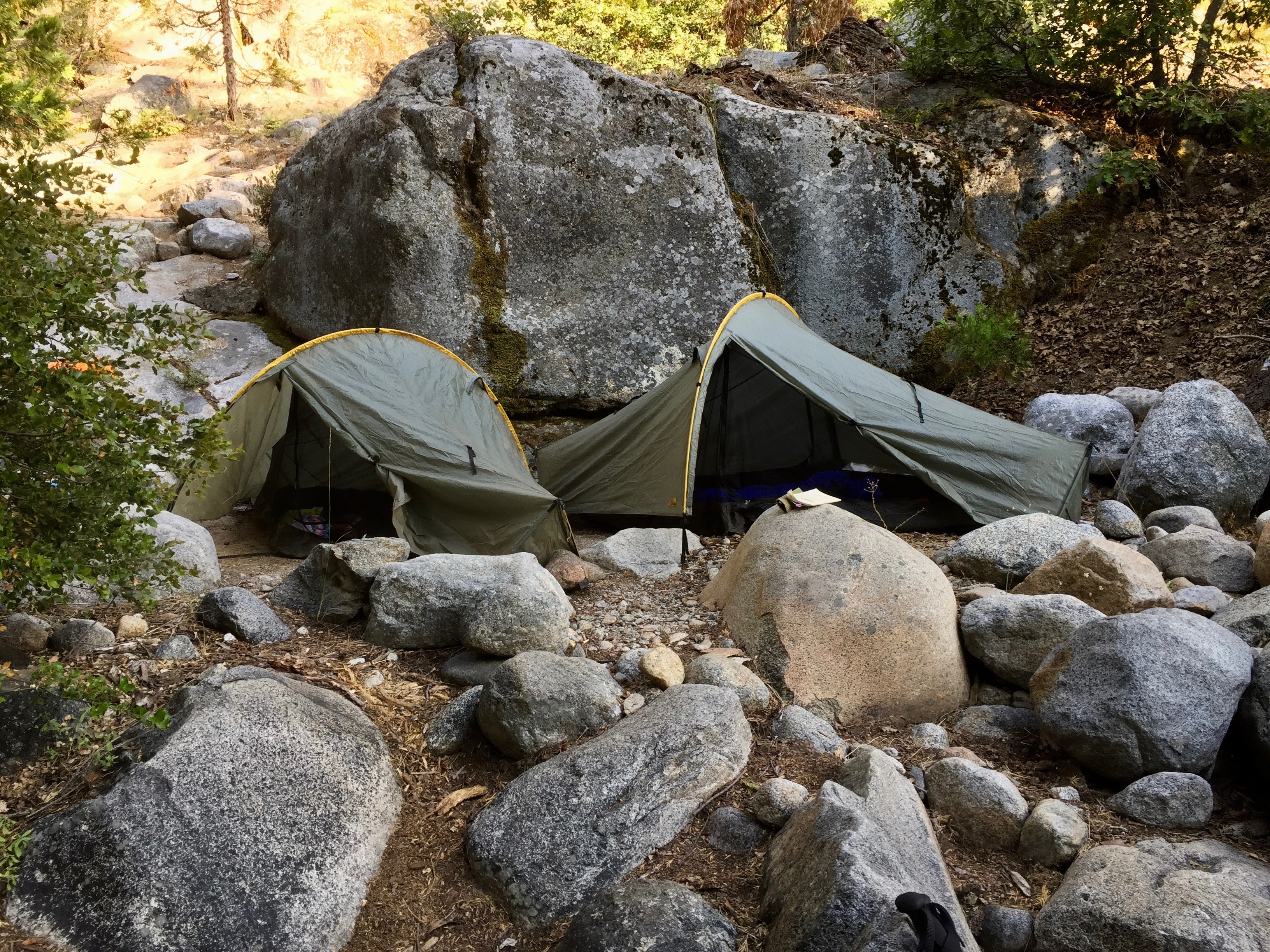 Snug campsite at Granite Creek showcasing the tents