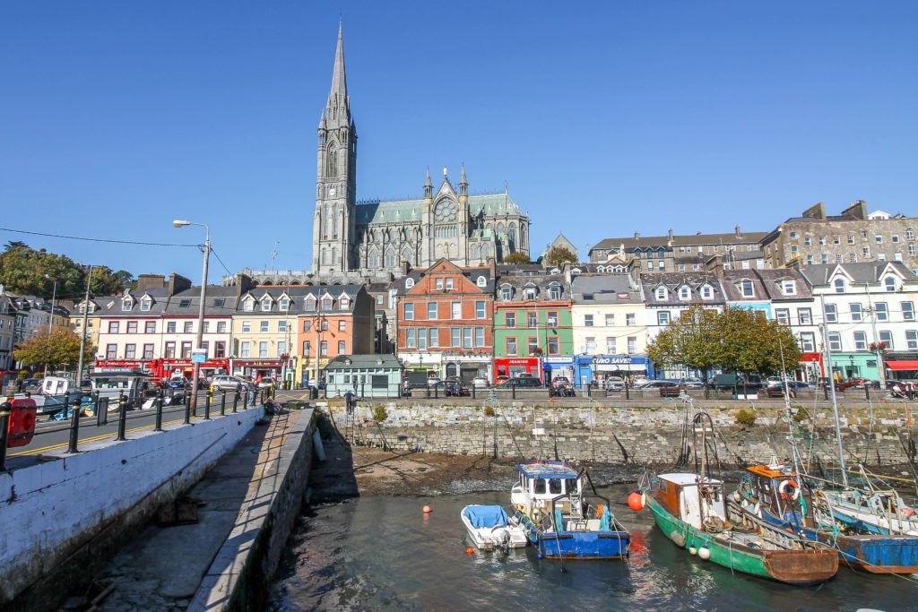 Cobh Harbor with Colman Cathedral in the background, County Cork, Ireland