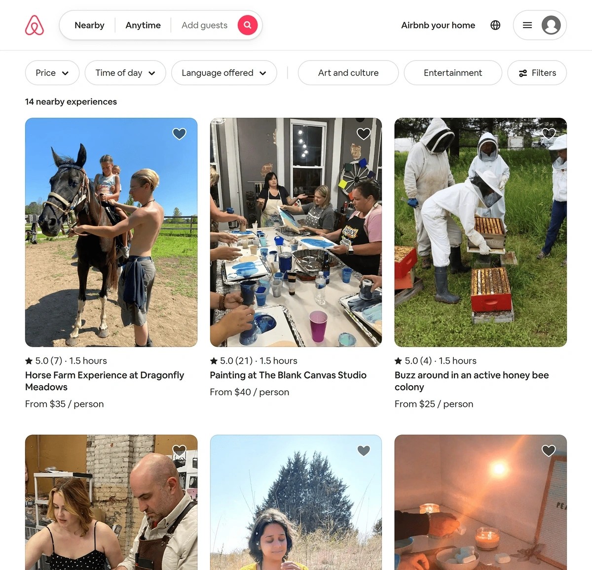 Examples of Experiences offered by Airbnb.