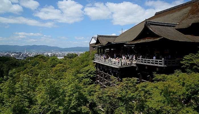 Kiyomizu Temple in Kyoto showcasing the traditional Japanese architecture