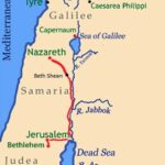 Mary and Joseph's journey, showcasing the route imagined by DePue, highlighting potential daily segments and considerations for Mary's needs and terrain challenges