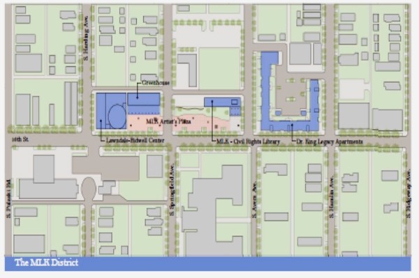 Map of the proposed Martin Luther King Jr. Historic District on 16th Street, Chicago