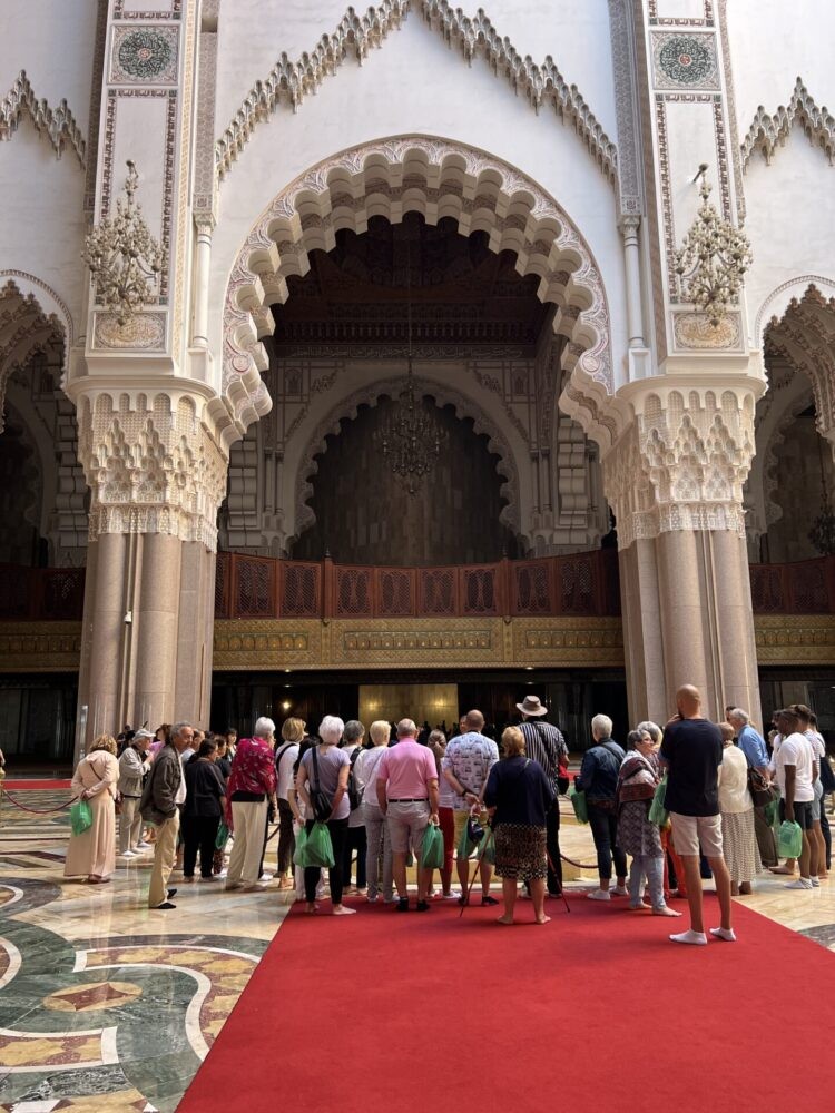 Casablanca's Hassan II Mosque, showcasing its grand architecture and intricate details.