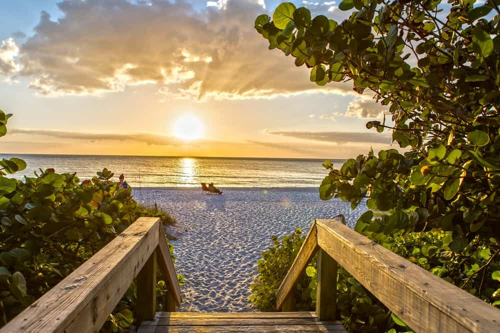 The pristine white sands and turquoise waters of Naples Beach, Florida