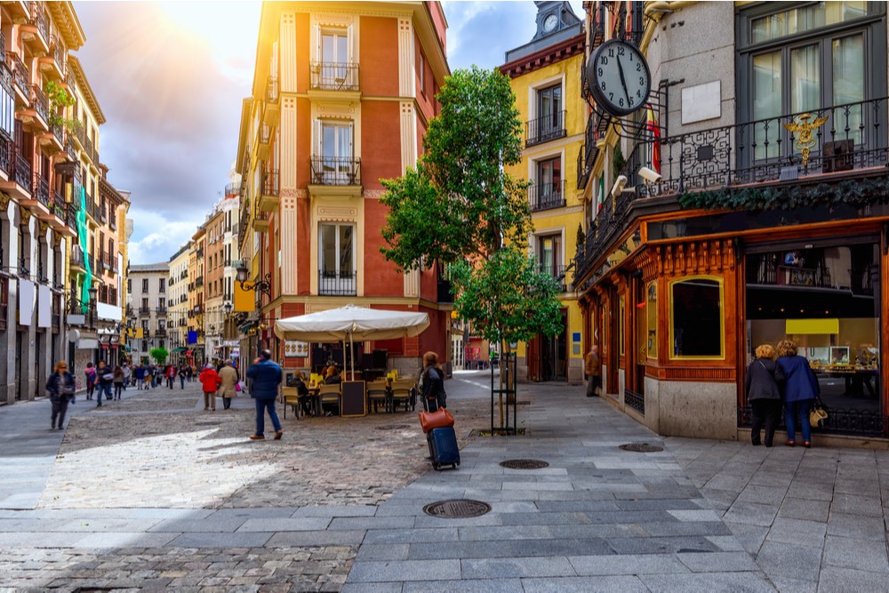 Old cozy street in Madrid, Spain. The architecture and landmarks of Madrid are beautiful.