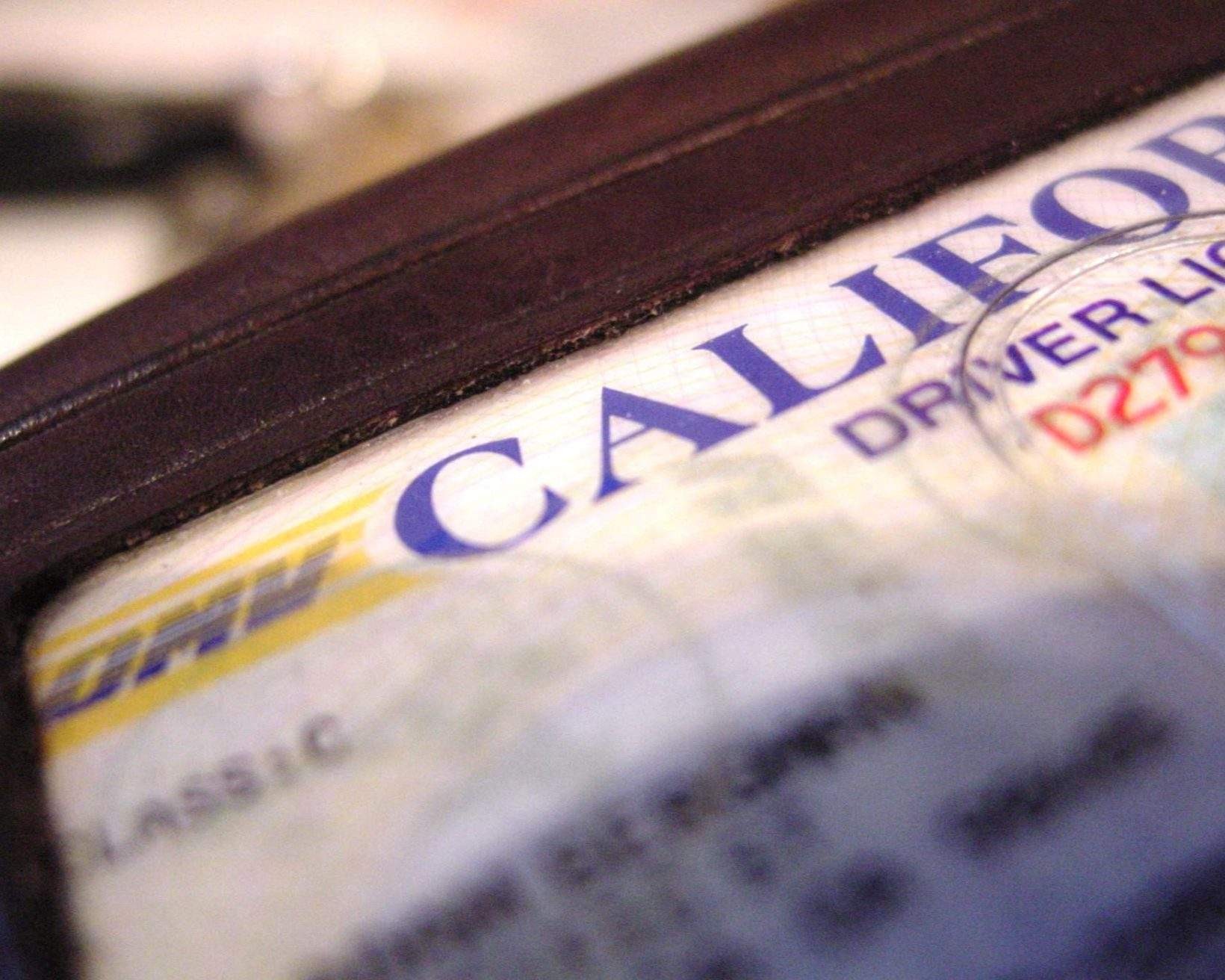 Close up of California driving licence, a commonly used form of identification