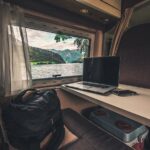 Travel trailer in a scenic campground