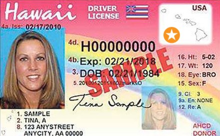 Real ID example showing a star in the upper corner, compliant with TSA regulations for domestic travel.