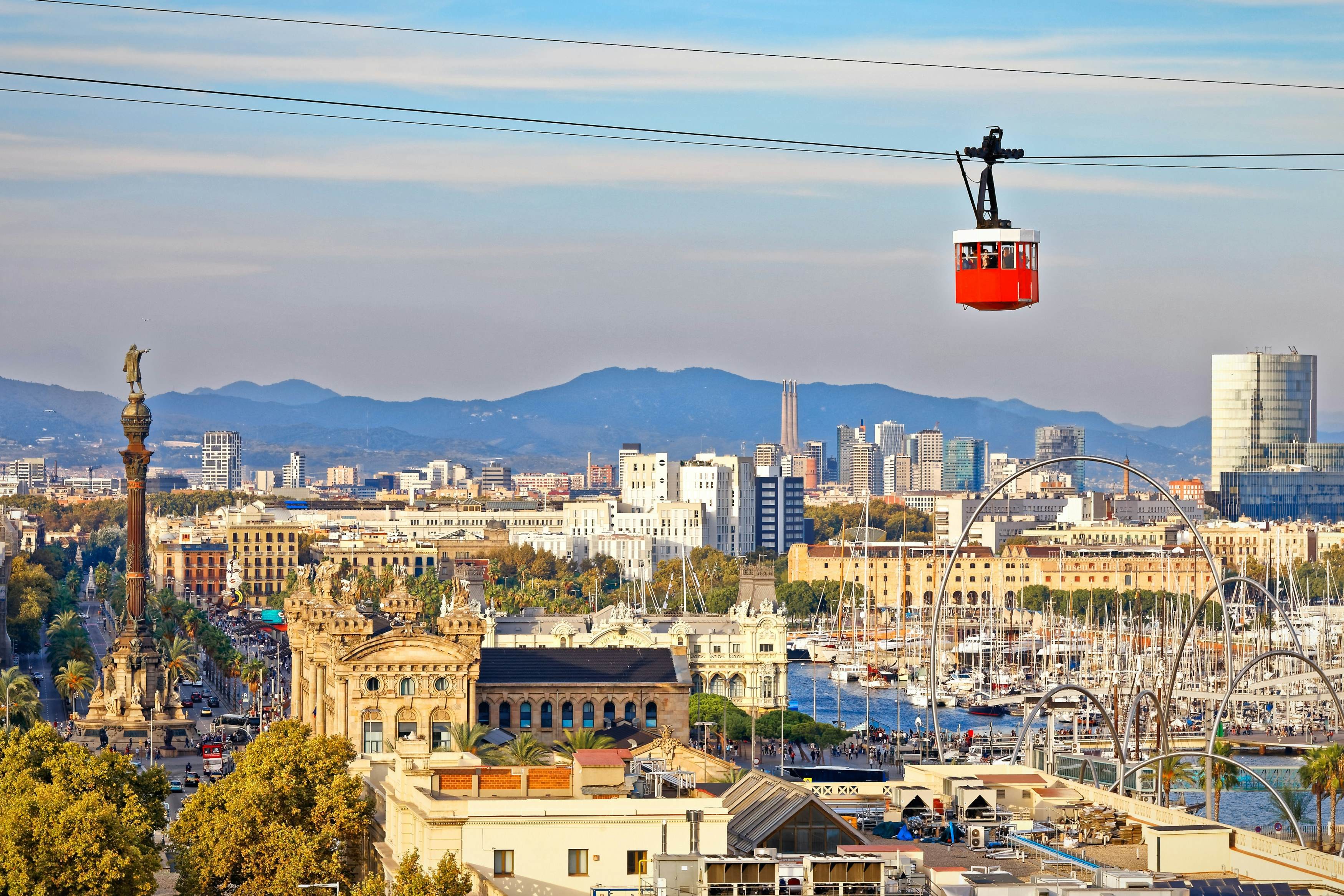 Barcelona cityscape with cable car