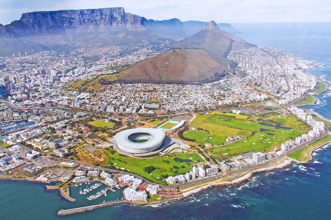 Cape Town, South Africa. A vibrant cityscape of Cape Town, showcasing the modern buildings against the backdrop of the iconic Table Mountain