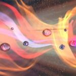 Conceptual image of sound traveling between two crystals, demonstrating the transmission of sound waves across a vacuum using zinc oxide crystals.