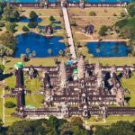 Aerial view of Angkor Wat, Siem Reap, Cambodia showcasing the vast temple complex