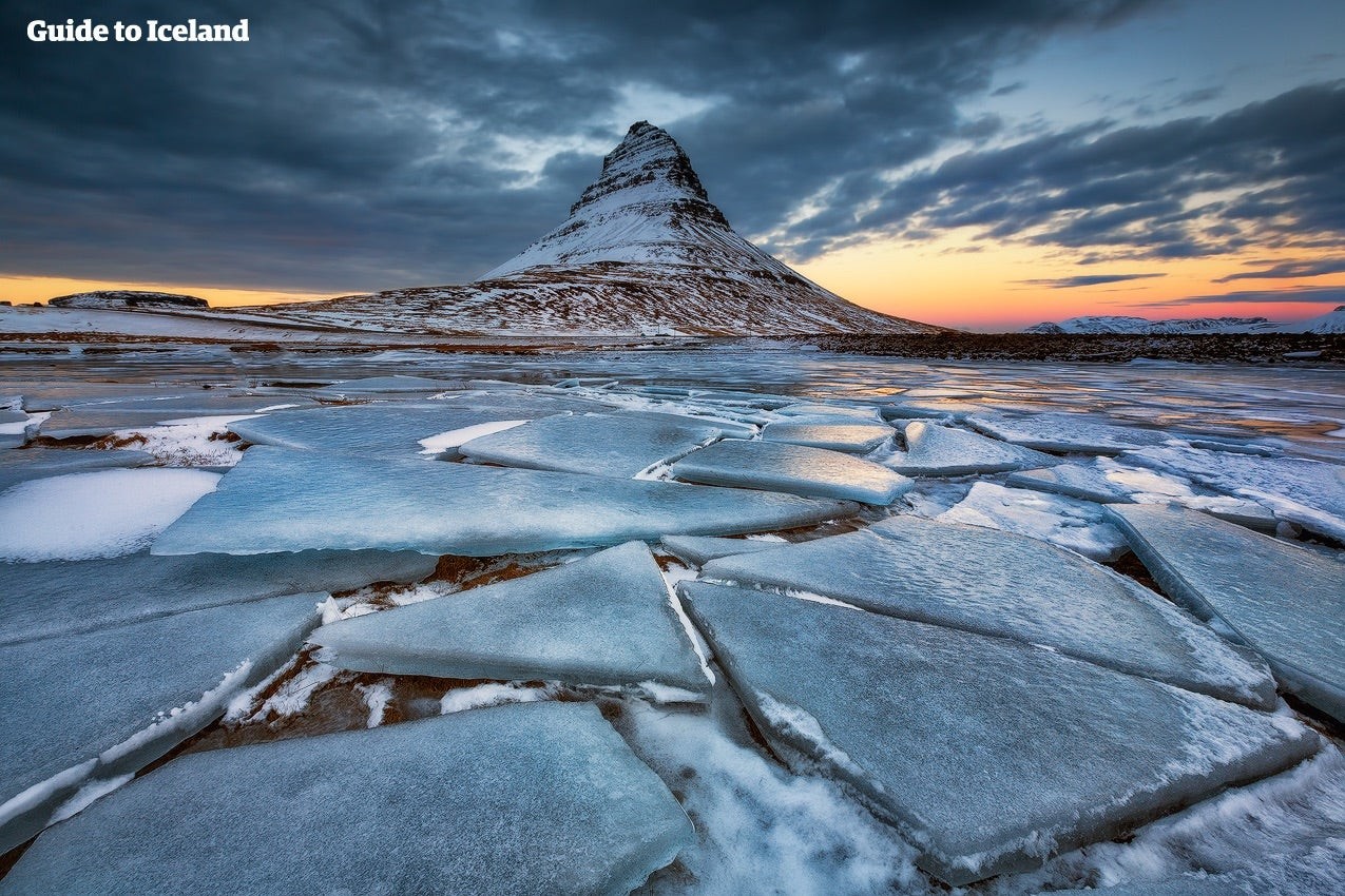 Beautiful Kirkjufell mountain during winter in Iceland