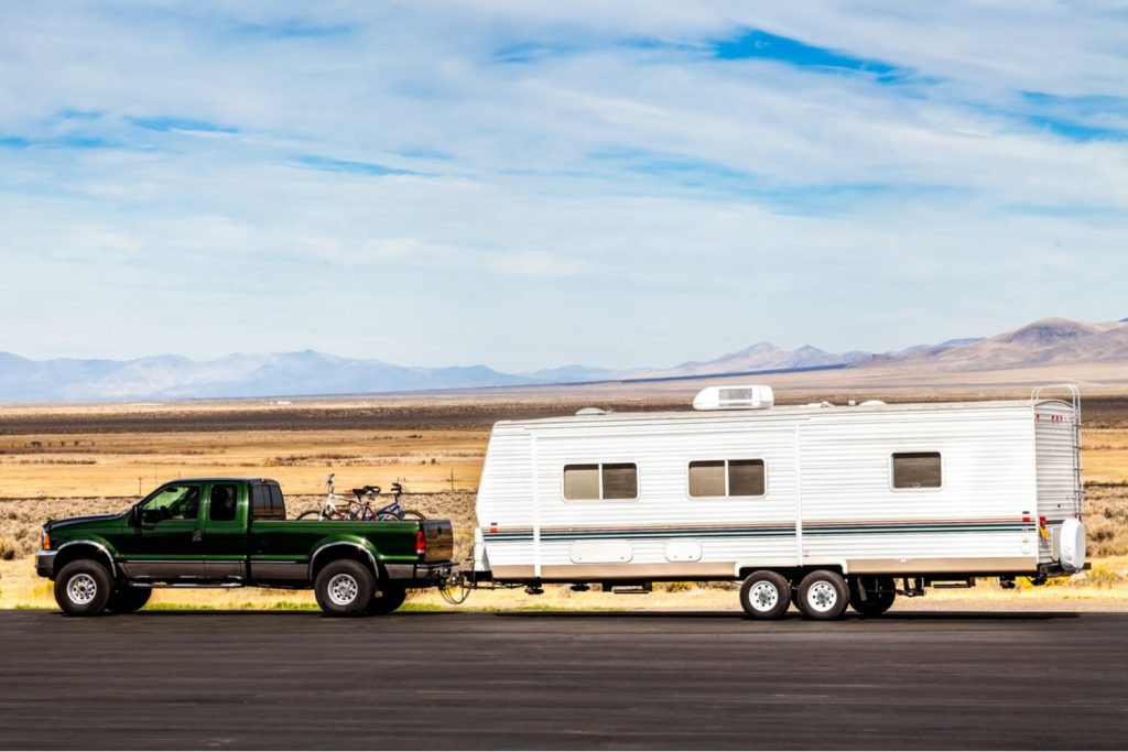 Travel trailer loaded for family vacation