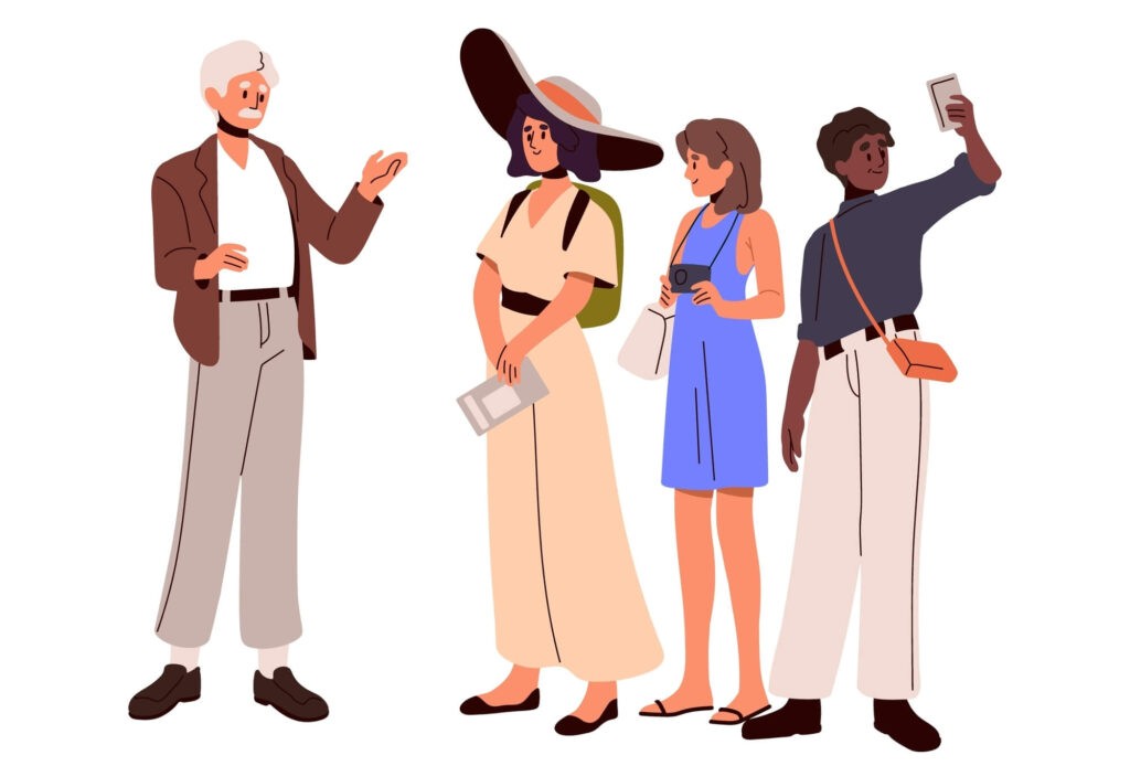 Tourists Listening Guide Excursion