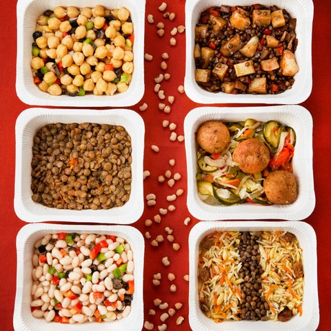 Variety of clean dieting healthy vegan food with different containers