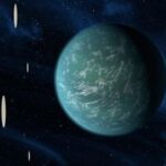 An artist's rendering of a StarChip spacecraft with its light sail deployed, being propelled by lasers.