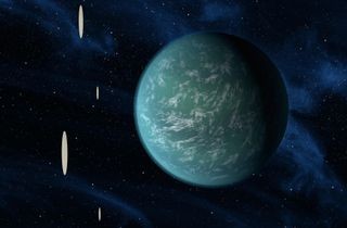 An artist's rendering of a StarChip spacecraft with its light sail deployed, being propelled by lasers.