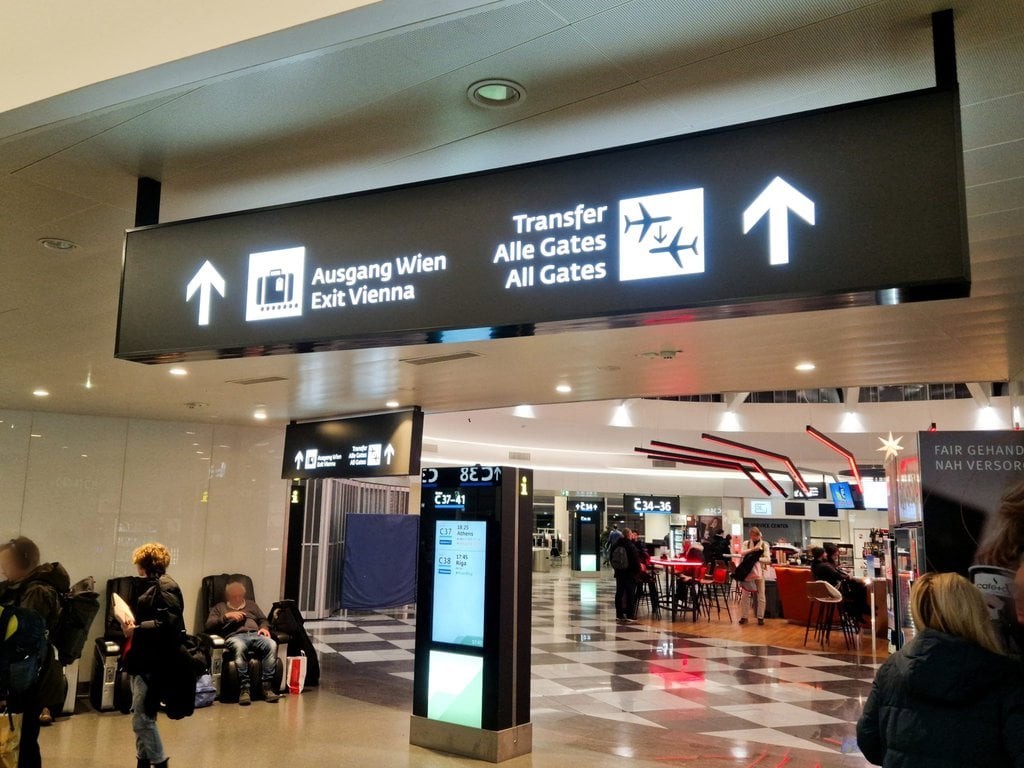 Signs in Vienna airport for transfers