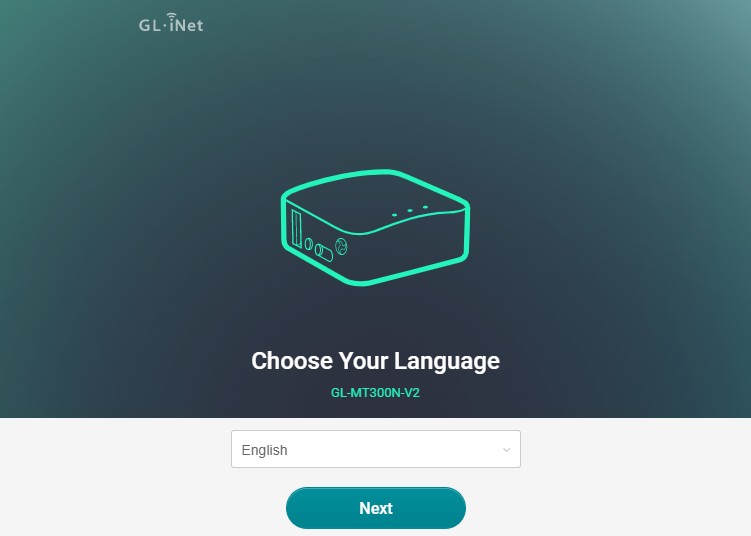 Selecting a language for the GL.iNet router's admin panel