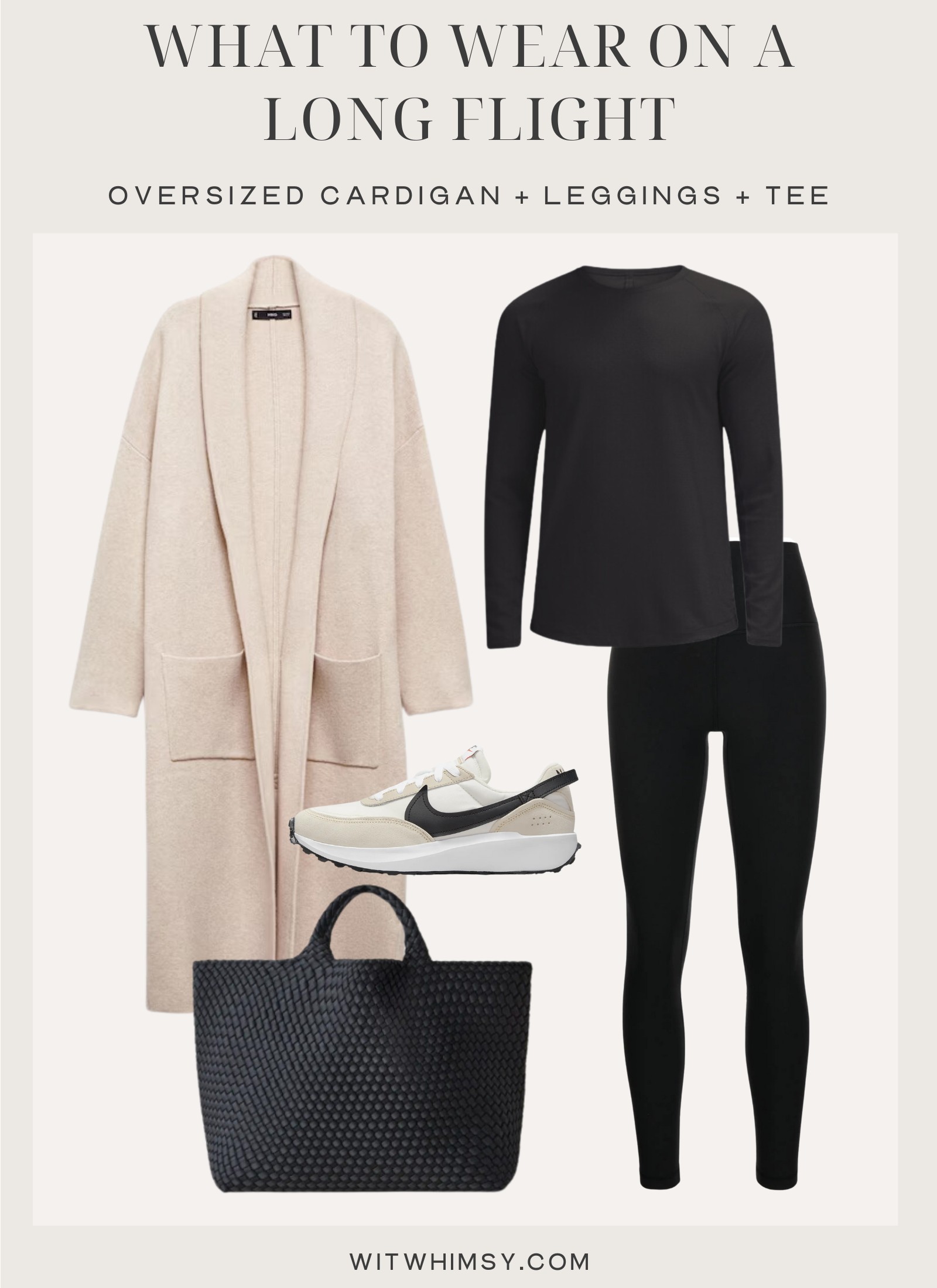 What to wear on a long flight - Oversized Cardigan, leggings, and tee by wit and whimsy 