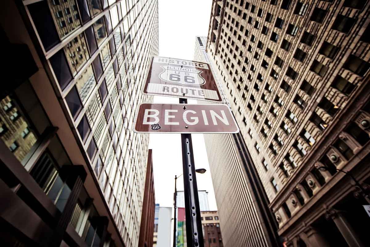 Where Route 66 starts in Chicago, Illinois.