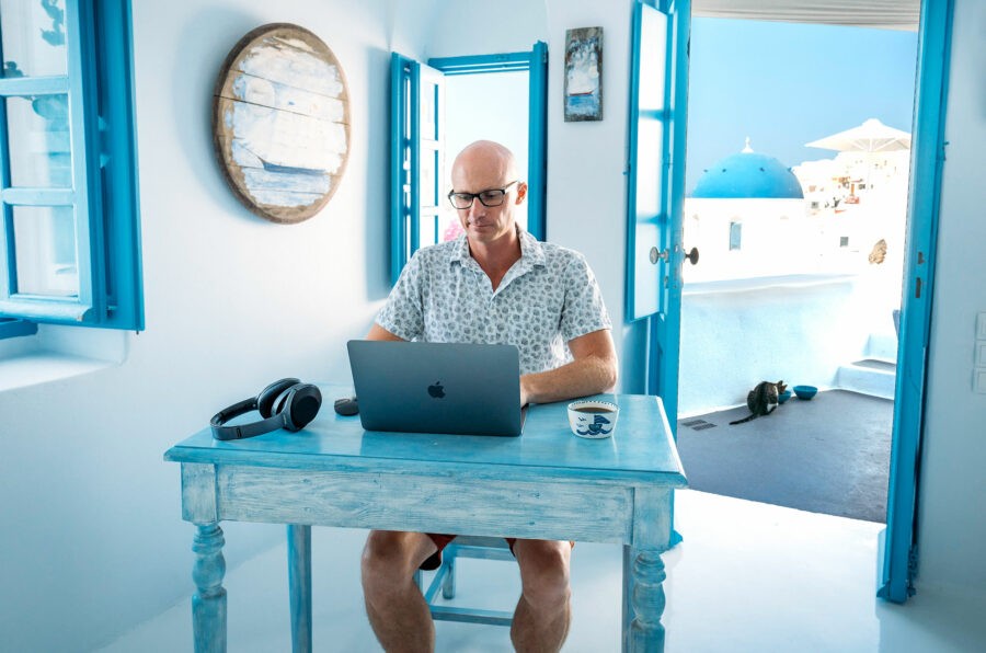 Digital nomad working on a laptop