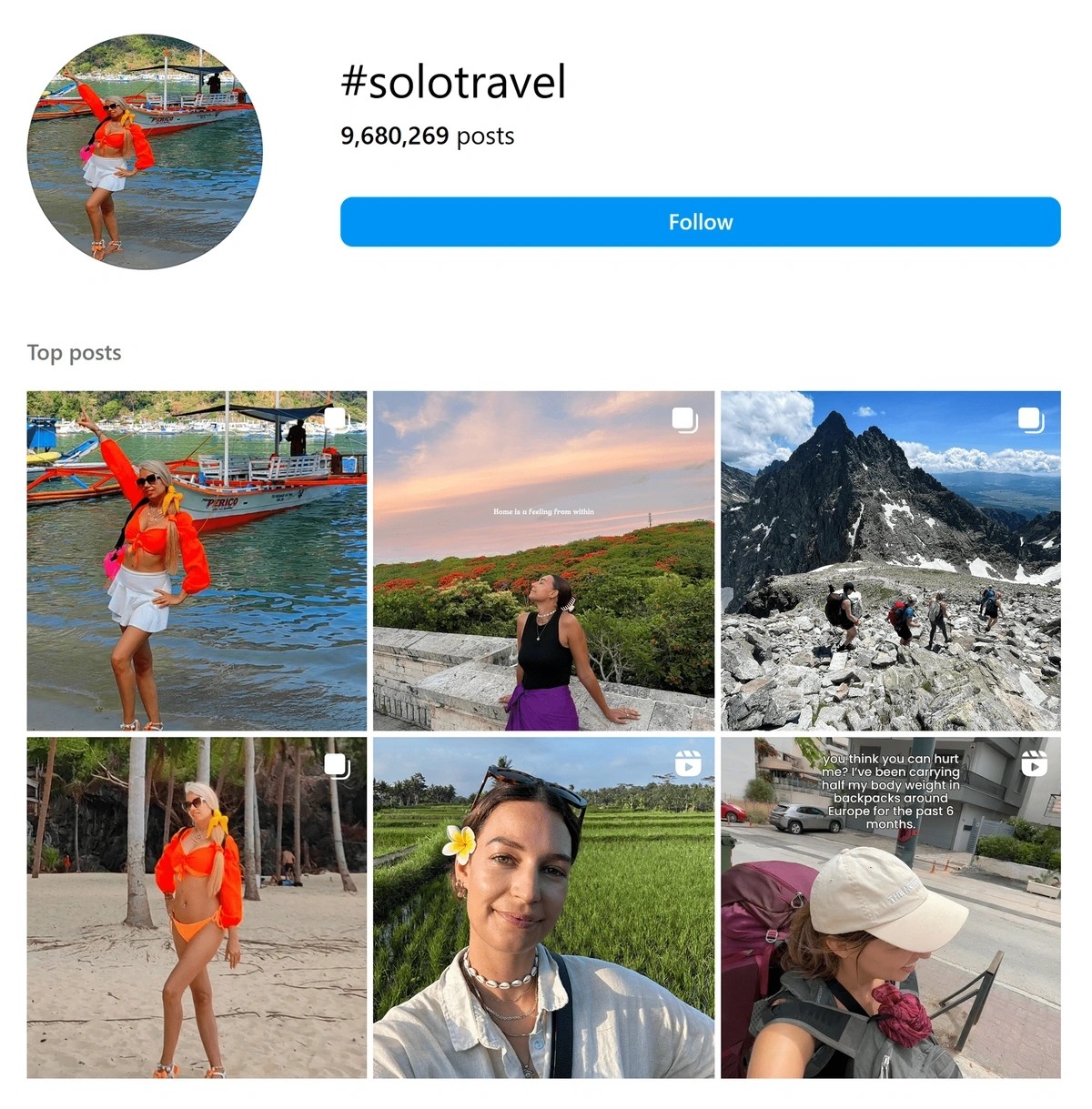 The #solotravel hashtag has been used on Instagram over 9 million times.